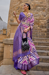 purple shaded leheriya silk saree with aqua finish weaving saree | Silk Saree | Shaded leheriya style Saree